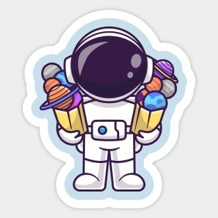 Cute Astronaut Bring Planet Space In Paper Bag Cartoon Sticker